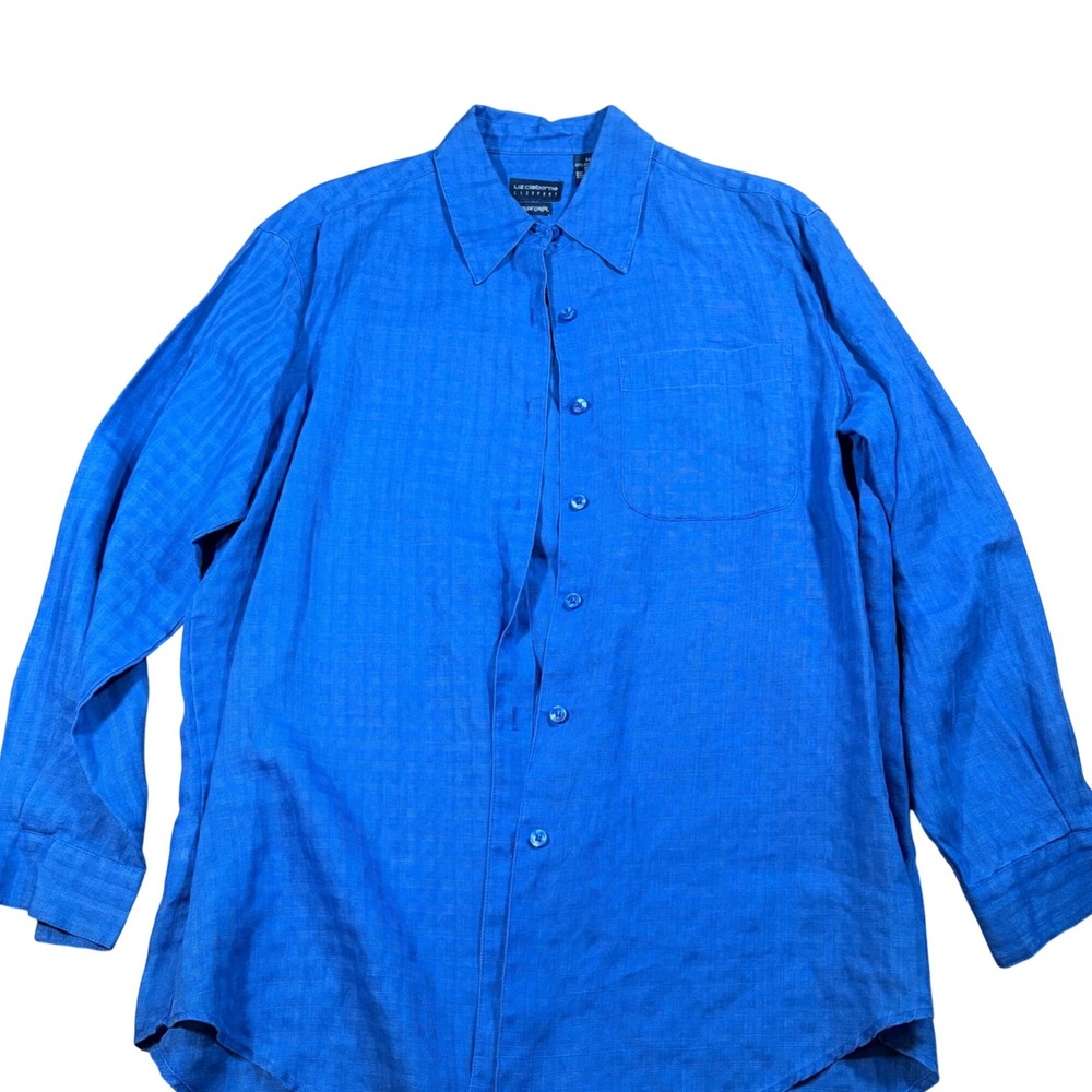 Vintage Natural Fibers Boho Irish Linen Button Down Shirt Blue Womens Medium